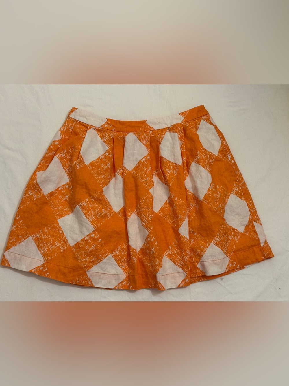 Boden Orange and White Patterned Circle Skirt